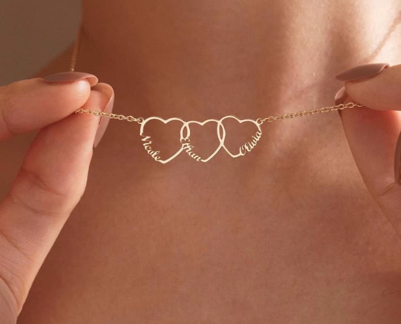 Family Name Necklace with Heart, Multiple Hearts Necklace